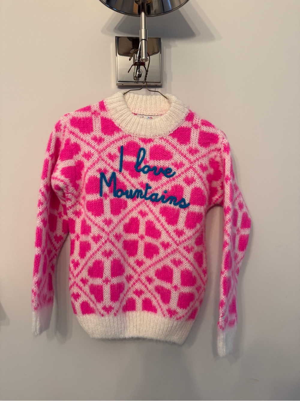 MC2 Saint Barth Pink and White 'I Love Mountains' Kids Sweater
